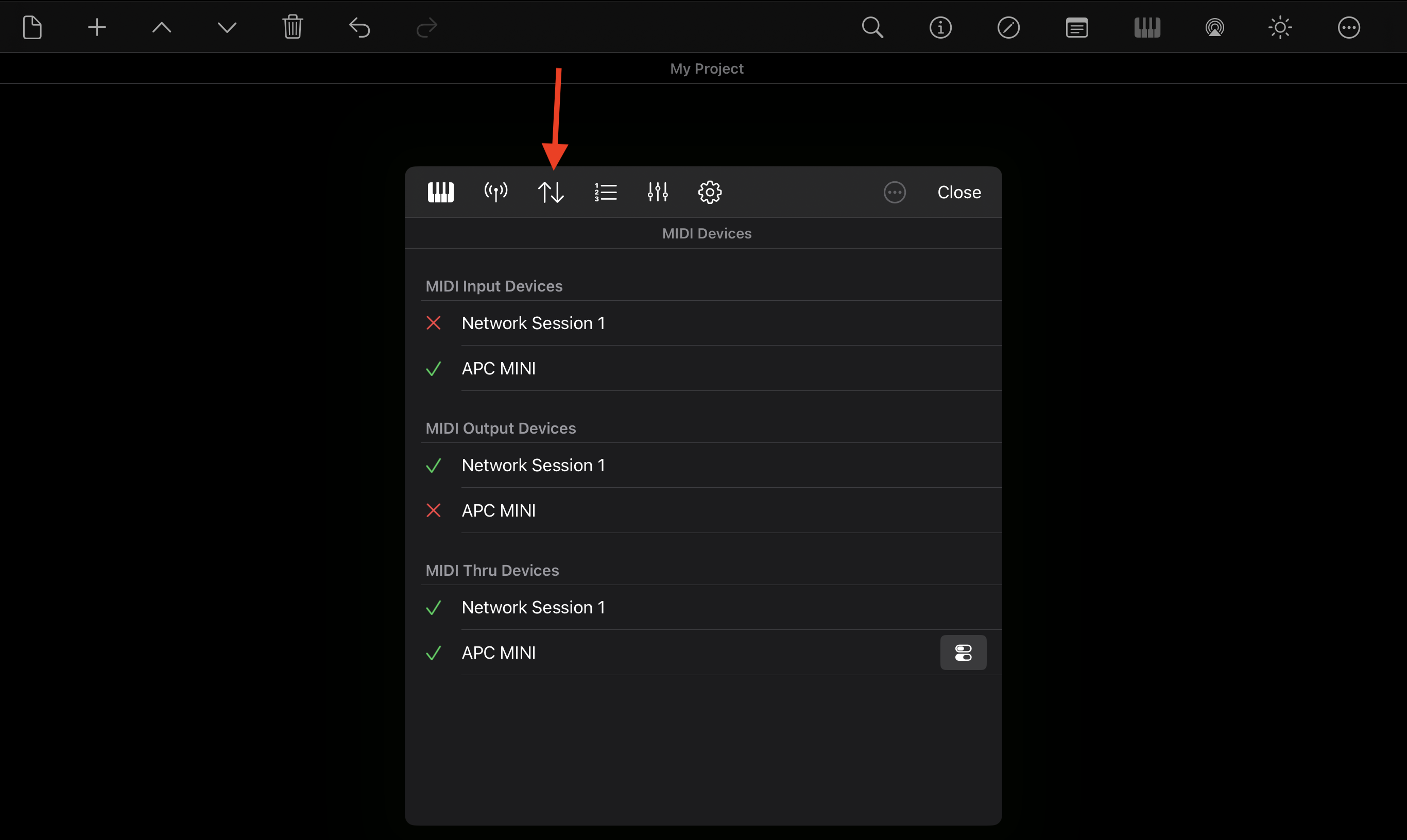 MIDI input, output and thru devices