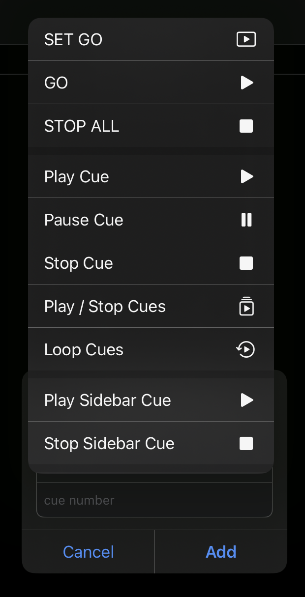 Options menu