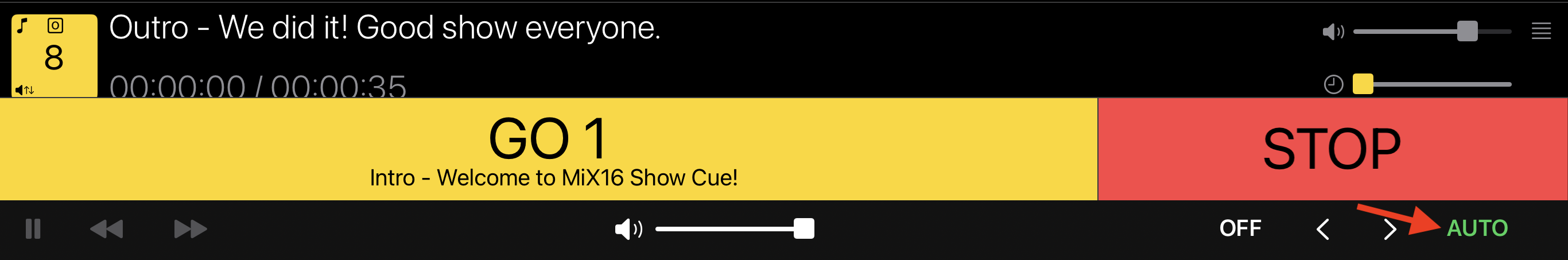Set GO to selected cue - auto
